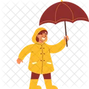 Niño disfrutando del clima lluvioso  Icono