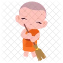Novice monk sweeping  Icon