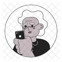 Óculos de vovó preta mulher smartphone  Icon