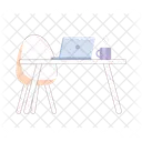 Office Desk Laptop Cozy Workplace Steamed Drink Icon