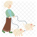 Old Woman Walking Dog Grandmother 아이콘