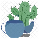 Olla de agua con una flor de cactus  Icono