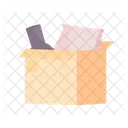 Open Cardboard Box With Pillow And Vase Icon