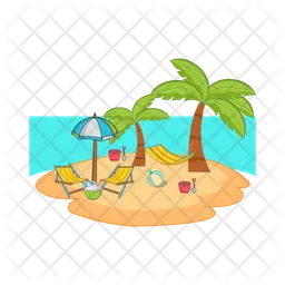 Palm tree, chair with umbrella in beach  Icon
