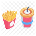 Papas Fritas Jugo Comida Icono