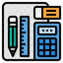 Artigos De Papelaria Calculadora Caneta Ícone