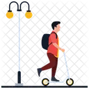 Paseo En Scooter Juguete En Scooter Nino Que Va A La Escuela Icono
