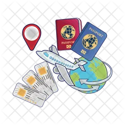 Passport book, ticket airplan,location with earth  Icon