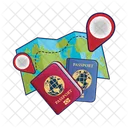 Passport book with location in  maps  Icon