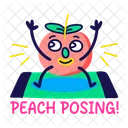 Peche Posant Souriante Fruit Icône