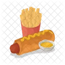 Perrito caliente y patatas fritas  Icono