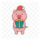 Pig in Santa hat holding gift box  Icon