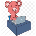 Pig Work On Laptop  Icon