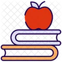 Pilhas de livros e maçã  Ícone