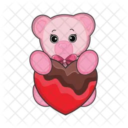 Pink teddy bear holding chocolate  Icon