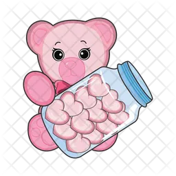 Pink teddy bear holding chocolate jar  Icon