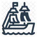 Pirate Ship Sails Ocean Icon