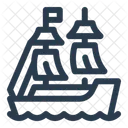 Pirate Ship Sails Ocean Icon