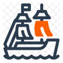 Pirate Ship Sails Ocean Icon