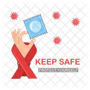 Plastic condom with ribbon cancer in hand  Icon