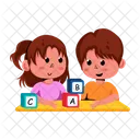 Playing Children Playing Kids Playing Blocks Icon