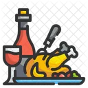 Pollo Asado Pavo Vino Icono
