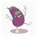 Mascota Del Logotipo De Berenjena En Pose Feliz Icono