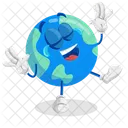 Mascota Del Logotipo De La Tierra En Pose Feliz Icono