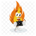 Mascota Del Logotipo De Fuego Con Pose De Camara Icono