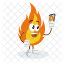Mascota Del Logotipo De Fuego Con Pose De Selfie Icono