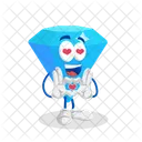 Logo Diamant Mascotte En Pose Amoureuse Souriant Icône