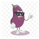 Mascota Del Logotipo De Berenjena Con Pose De Pulgar Icono