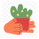 Potted Plant Holding Potted Shrub Handing Over Icon