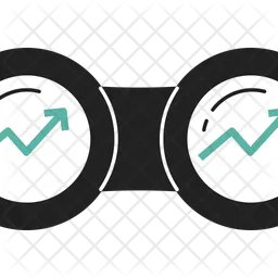 双眼鏡で見た利益矢印の上向き図  アイコン