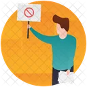 Protesting Man Placard Stick Banner Icon