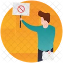 Protesting Man Placard Stick Banner Icon