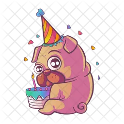 Pug wearing birthday cap with cake  Icon