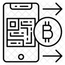 Qr code in mobile phone with bitcoin in button Icon