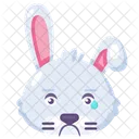 Rabbit crying expression cute facial emoji vector. Bunny furry animal sad cry with tear drop on face, injured and unhappy mood. Depression smile emotion. Sorrowful emoticon flat cartoon illustration  Icon