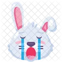 Rabbit crying expression cute funny emoji vector. Farm pet animal bunny face with closed eyes, weeping and open mouth. Depressed and offended smile emotion. Sadness emoticon flat cartoon illustration  Icon