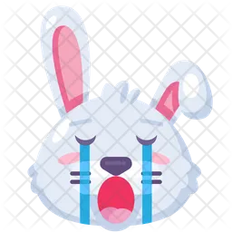 Rabbit crying expression cute funny emoji vector. Farm pet animal bunny face with closed eyes, weeping and open mouth. Depressed and offended smile emotion. Sadness emoticon flat cartoon illustration Emoji Icon