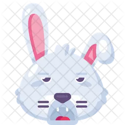 Rabbit cute animal boring expression emoji vector. Wild bunny face with open mouth and half-close eyes. Disdain, duh, huh and tired emotion. Pet contempt emoticon flat cartoon illustration Emoji Icon