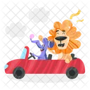 Car Riding Rat Driving Lion Car Icon