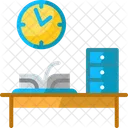 시계와 책상 책 캐비닛 아이콘