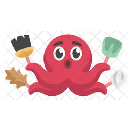 Red Octopus Cleaning  Icon