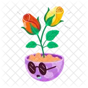 Rose Cartoon Rose Stickers Blooming Flowers Icon