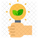 Renewable Energy Light Bulb Hand Holding Icon