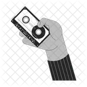 Retro 80s cassette holding cartoon human hand  Icon