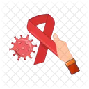 Ribbon cancer in hand with virus hiv  Icon