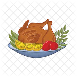 Roasted chicken with vegetable in plate  Icon